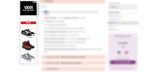 Screenshot of a Vans advertisement on a blurred out website